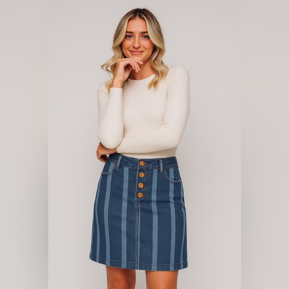 Maeve Anthropologie Striped Denim Skirt 4 - Picture 3 of 8